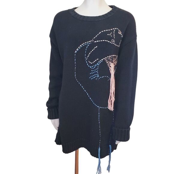 Zara Sweaters - Zara Oversized Slouchy Longer Sweater Ballerina embroidered Ballet Abstract Sz M